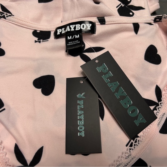 BNWT PLAYBOY LACE TRIM PAJAMA ROMPER PINK - Picture 9 of 11